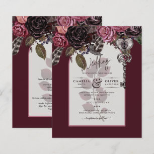 Papier Vin de Bourgogne Floral Mariage Automne INVITATION