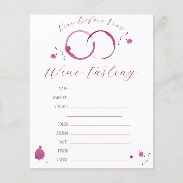 Papier Vino Before Vows, Vin Tasting Sheet Fête des marié (Devant)
