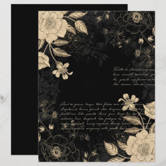 Papier Vintage Black Beige Floral Script Scrapbook Paper
