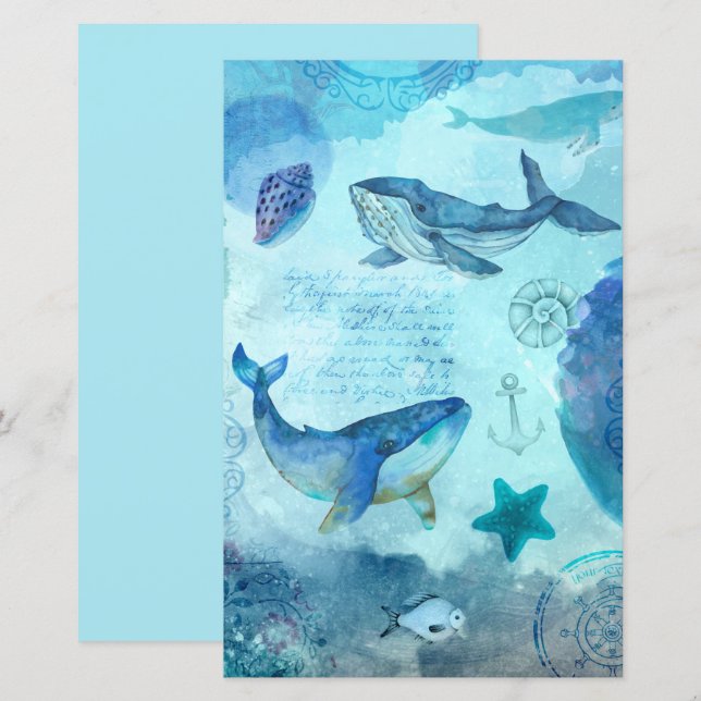 Papier Vintage bleu océan vie découpage scrapbook  (Devant / Derrière)