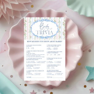 Papier Vintage Blue et rose Floral Baby Trivia jeu