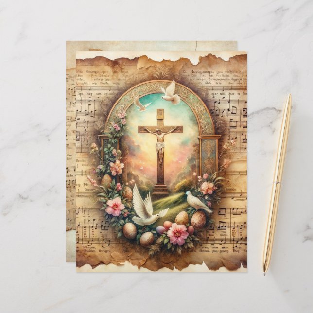 Papier vintage Christian Easter (Devant/Arrière en situation)