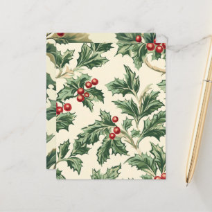Papier Vintage Christmas Holly Berries Motif Scrapbook