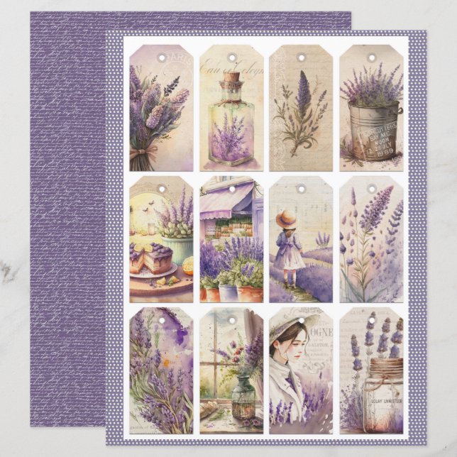 Papier Vintage Lavender Journal Paper Sheet (Devant / Derrière)