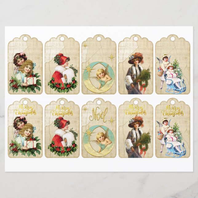 Papier Vintage Noël découpé étiquettes cadeaux (Devant)