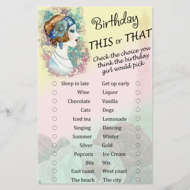 Papier Vintage Retro Femme Anniversaire ce ou ce jeu (Devant)
