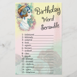 Papier Vintage Retro Femme Anniversaire Mot Scramble Jeu