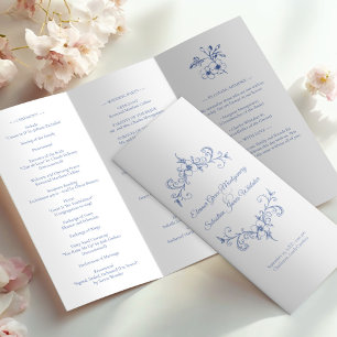 Papier Vintage Romance Dusty Blue Mariage Trifold Program