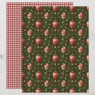 Papier Vintage Strawberry Cupcakes Scrapbook Paper