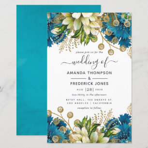 Papier Vintage Turquoise et Gold Shabby Wedding Invitatio