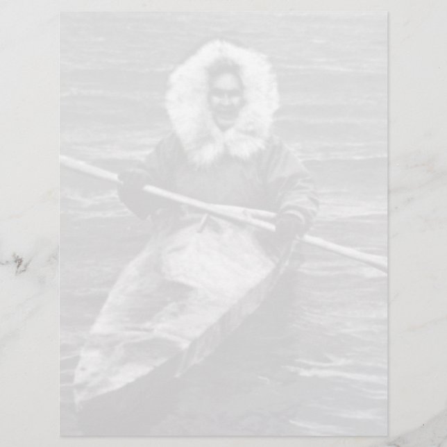 Papier Vintage USA Alaska eskimo et son kayak (Devant)