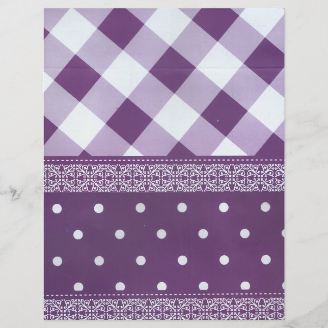 Papier Violet blanc À damiers Polka Dot Floral Damask Art (Devant)