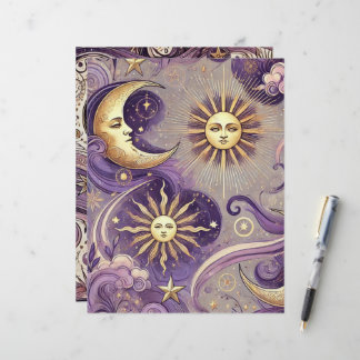 Papier Violet et Or Boho Céleste Soleil et Lune Scrapbook