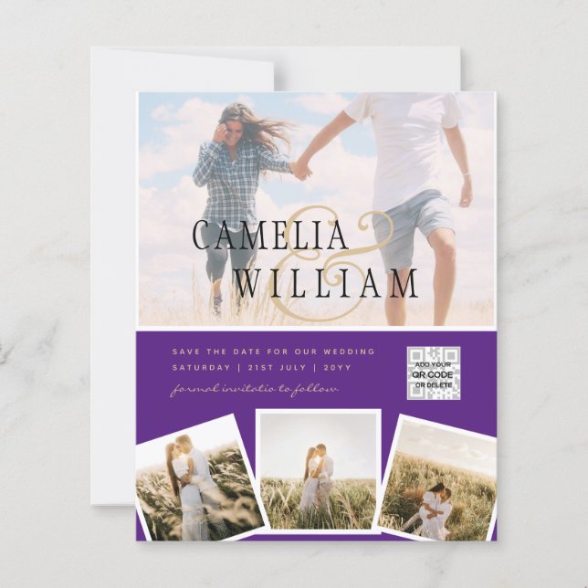 Papier Violet photo Mariage Inviter QR Code Enregistrer D (Devant)