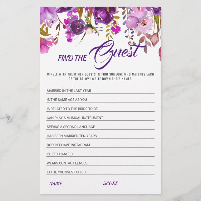 Papier Violet violet Peony Floral Fête des mariées Jeu (Devant)