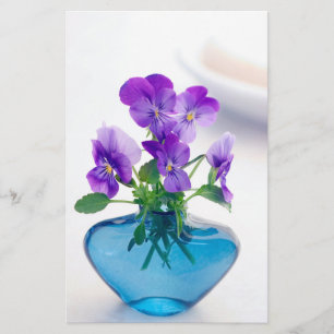 Papier Violon blanc violet Fleurs de violon bleu Vase Flo