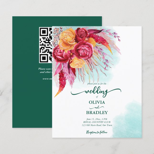 Papier Viva magenta burgundy orange rose budget invitatio (Devant / Derrière)