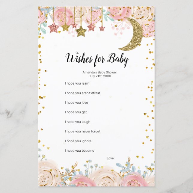 Papier Vœux à l'aquarelle scintillante dorée pour bébé (Devant)