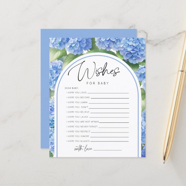 Papier Voeux Blue Hydrangea C'est un Baby shower garçon J (Devant/Arrière en situation)