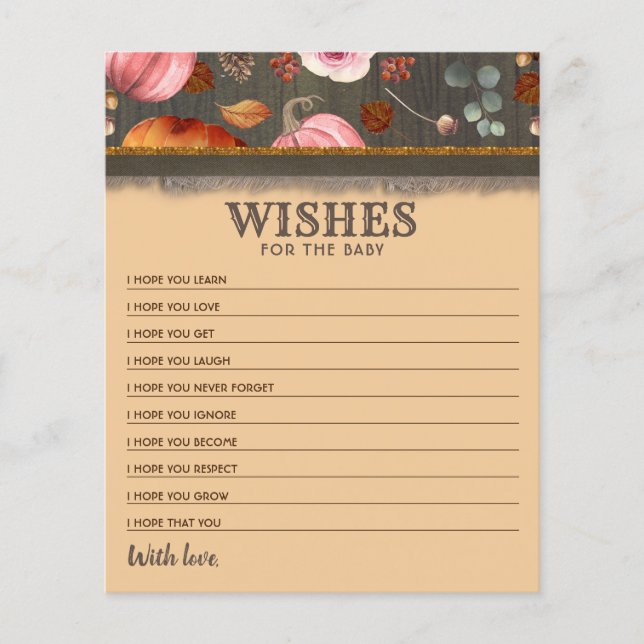 Papier Voeux Citrouille roses et orange pour le bébé (Devant)