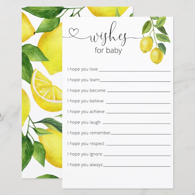 Papier Vœux de Baby Shower au citron pour bébé (Devant / Derrière)