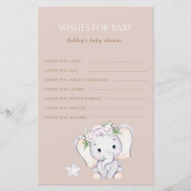 Papier Voeux de Baby shower éléphant pour bébé (Devant)
