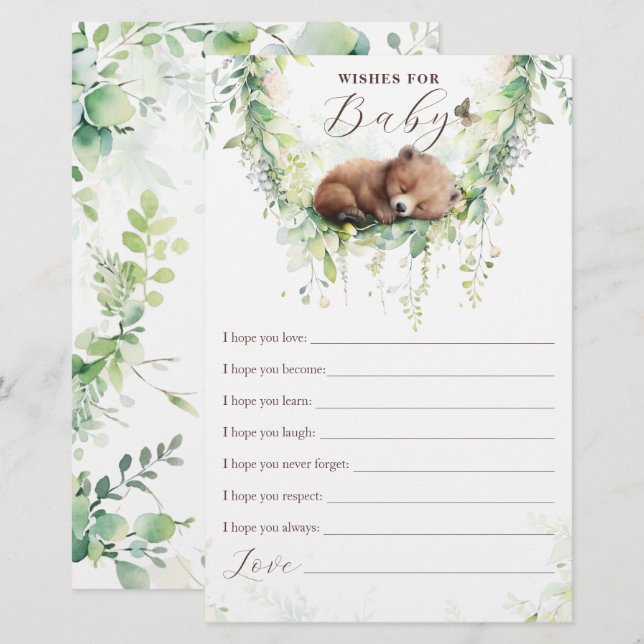 Papier Vœux de Baby Shower pour la verdure des animaux de (Devant / Derrière)