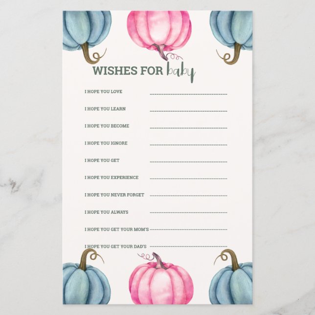 Papier Vœux de Baby Shower pour une Petite Citrouille Rus (Devant)