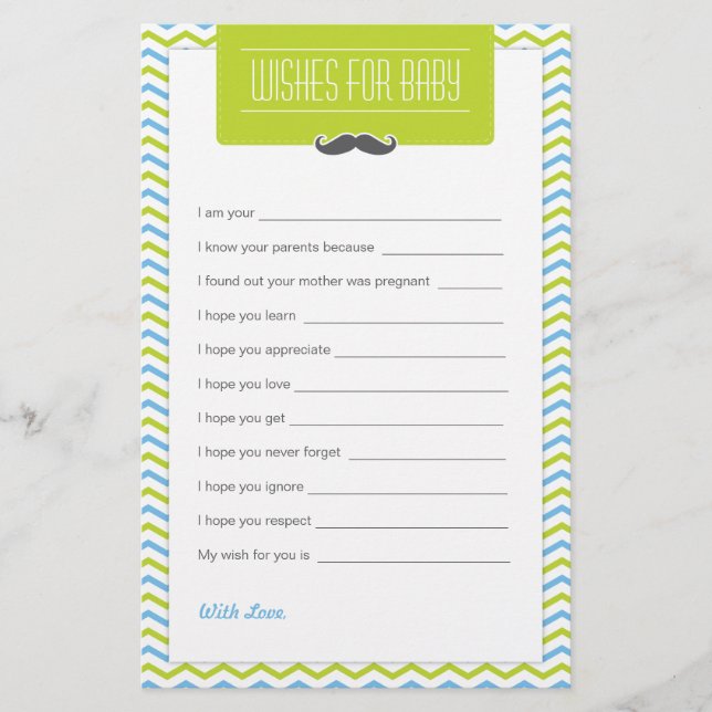 Papier Vœux de fête prénatale Moustache / Petit Homme pou (Devant)