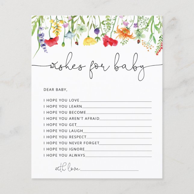Papier Voeux fleur sauvage pour le jeu de Baby shower béb (Devant)