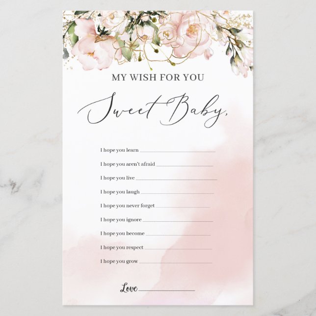 Papier vœux floraux rose pastel pour le jeu de bébé print (Devant)