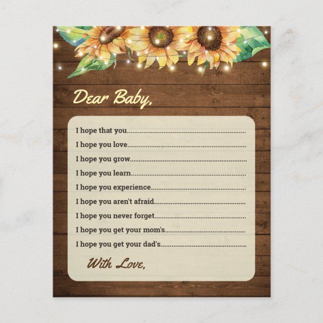Papier Voeux pour Baby Card Sunflower Chaussure Conseils (Devant)