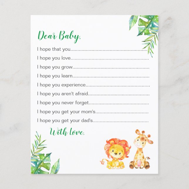 Papier Voeux pour Baby shower Safari Jungle Conseils Cart (Devant)