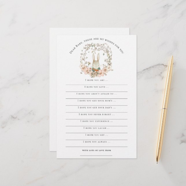 Papier Voeux pour Baby shower Vintage Bunny Boy Woodland (Devant/Arrière en situation)