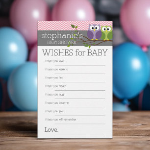 Papier Voeux pour Baby showers Jeux Pink Cute Owls Girl