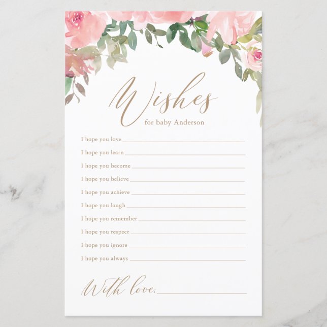 Papier Voeux pour bébé Baby shower floral rose pâle (Devant)