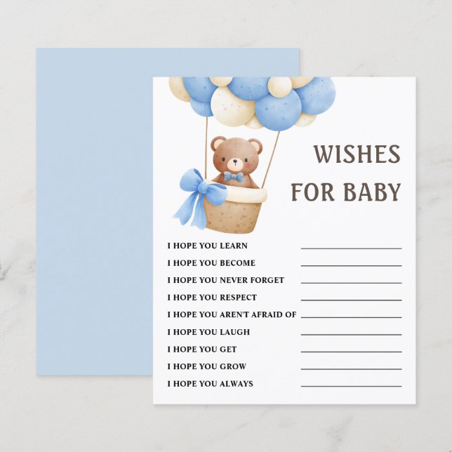 Papier Voeux pour bébé | Bear Balloon Baby shower Jeu (Devant / Derrière)