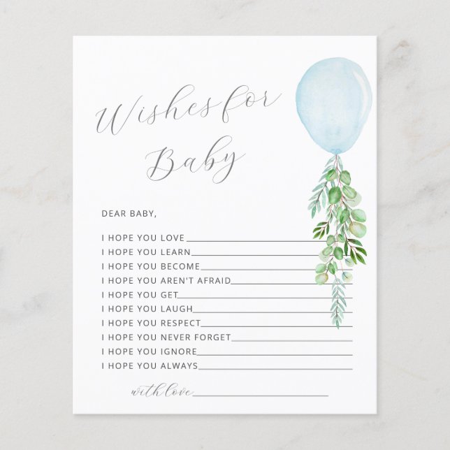Papier Voeux pour Bébé Blue Balloon Baby shower Jeu (Devant)