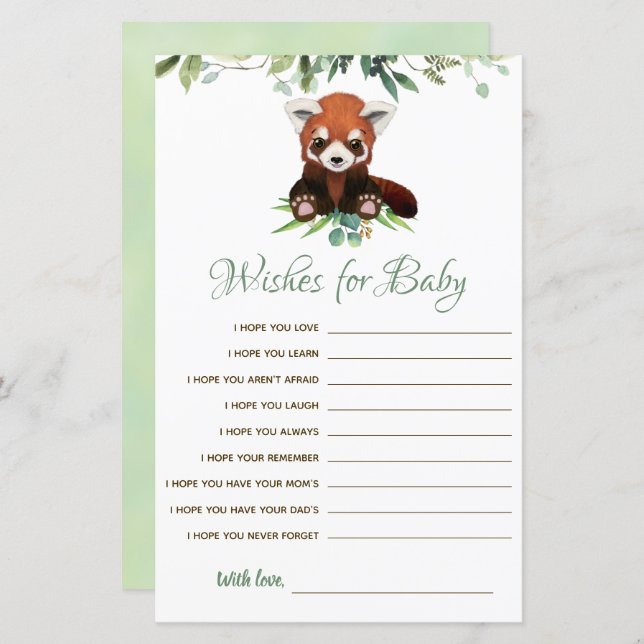 Papier Voeux pour bébé Budget Red Panda Bear Jeu (Devant / Derrière)