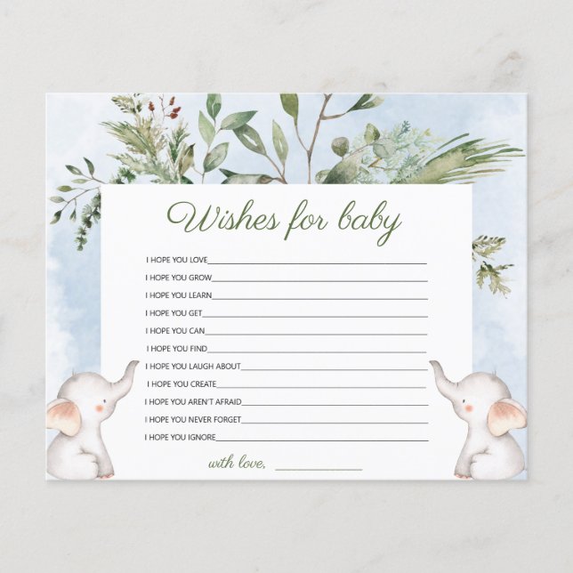 Papier Voeux Pour Bébé Elephant Blue Baby shower Jeu (Devant)