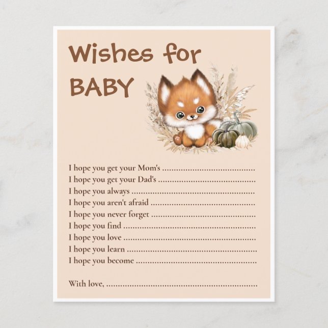 Papier Voeux Pour Bébé Fall Jote Fox Baby shower Jeu (Devant)