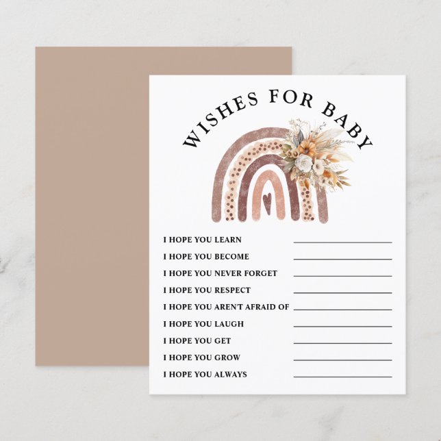 Papier Voeux pour bébé | Jeu de Baby shower arc-en-ciel B (Devant / Derrière)