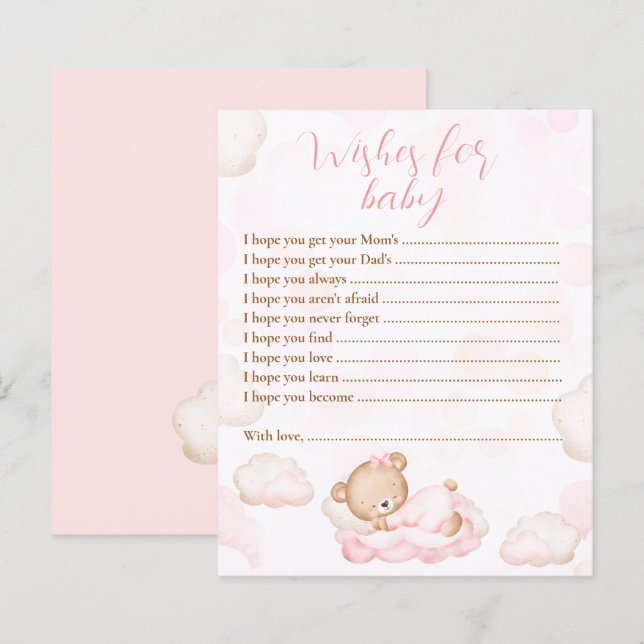 Papier Voeux Pour Bébé Ours Rose Baby shower Jeu (Devant / Derrière)