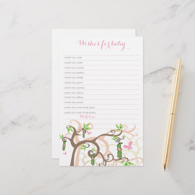 Papier Voeux Pour Bébé Pois Fille Dans Un Jeu Baby shower (Devant/Arrière en situation)