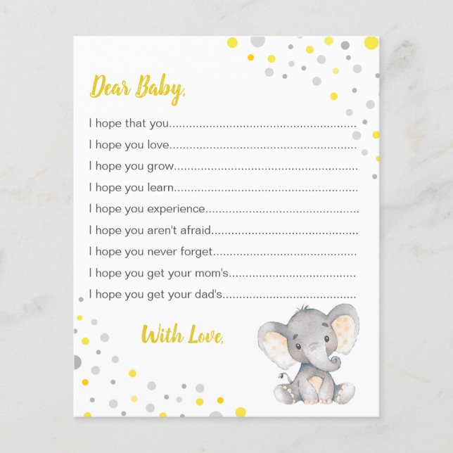 Papier Vœux pour la douche de bébé Éléphant à pois jaune  (Devant)