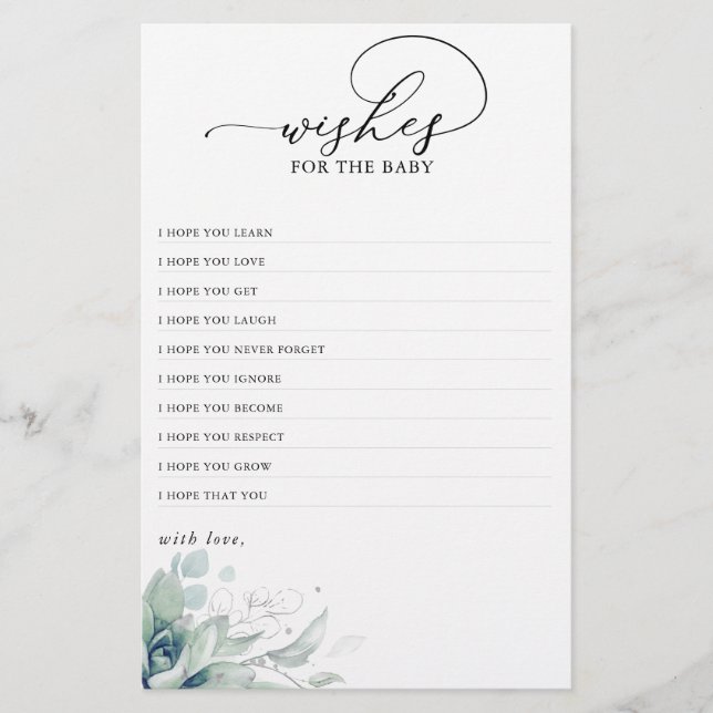 Papier Voeux Pour Le Baby shower De Verdure Succulent Béb (Devant)