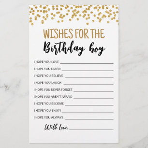 Papier Vœux pour le jeu de fête d'anniversaire du garçon