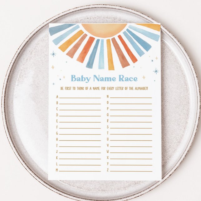 Papier Voici le Baby shower Fils Baby Name Race Jeu (Boho Sunshine Baby Shower Baby Name Race Game)