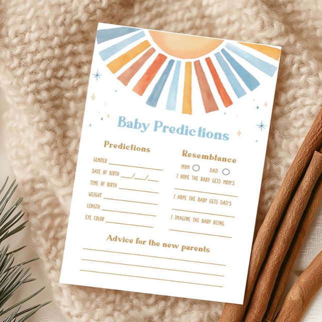 Papier Voici le jeu de prédictions de bébé Fils (Boho Sunshine Baby Shower Baby Predictions Game )