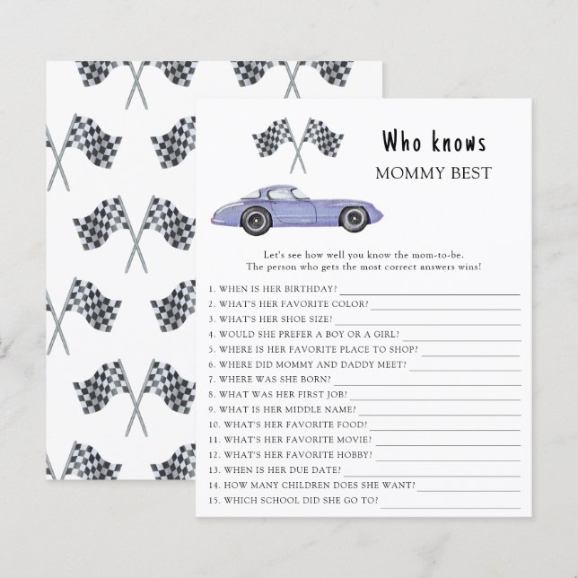 Papier Voiture de course à l'aquarelle - Qui connaît le m (Devant / Derrière)